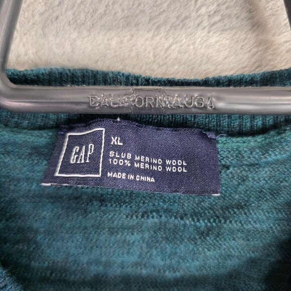 Womens Gap Green 100% Merino Wool V Neck Sweater Long Sleeve Size XL - Picture 2 of 6